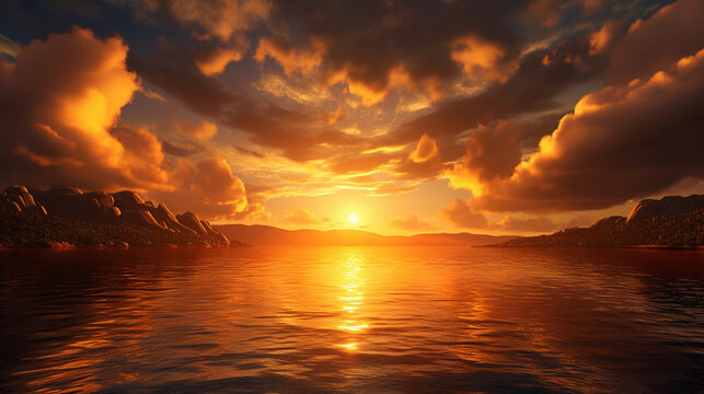 sunset on the sea HD 8K wallpaper Stock Photographic Image