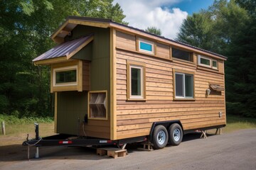 tiny house built on trailer, ready to go anywhere, created with generative ai