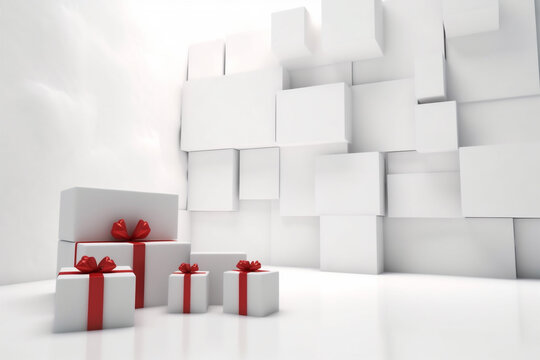 decoration white surprise holiday present gold happy christmas gift box. Generative AI.