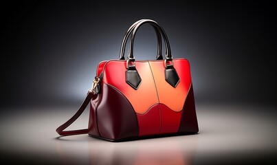 A beautiful women's handbag, featuring a trendy and smooth design in striking red and black colors, captured against a light studio background. Created with Generative AI technology