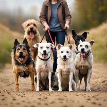 Dog Walker with group of dogs