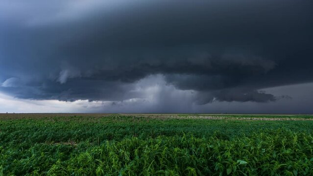 Beautiful Supercell Storm over a field in Oklahoma, Timelapse