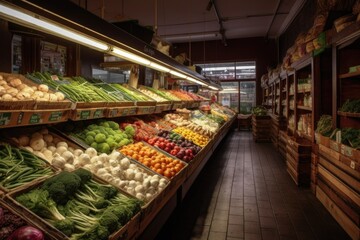 Obraz premium supermarket produce section, with vegetable stands offering variety of fresh and healthy options, created with generative ai