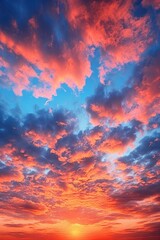 Fototapeta premium gradient sunset sky with fluffy clouds formation, created with generative ai