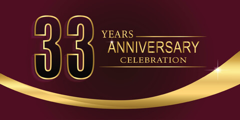 33th Year anniversary celebration background. Golden lettering and a gold ribbon on dark background,vector design for celebration, invitation card, and greeting card.