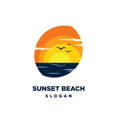 Sunset Beach icon logo vector design