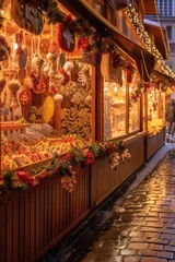 Obraz premium christmas market stalls with festive decorations, created with generative ai