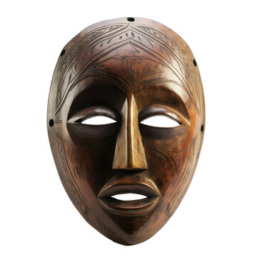 traditional wooden tribal mask isolated on transparent background ,generative ai
