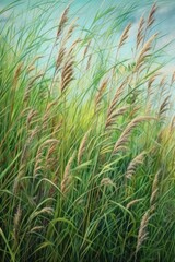 wind gently swaying tall grass in meadow, created with generative ai