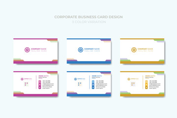 Vector corporate business card design with 3 color theme.