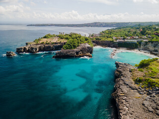 Aerial landscapes of Blue Lagoon on Nusa Ceningan, Indonesia