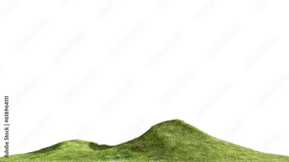 Poster isolated grass meadow field on white with clippings path, 3d illustrations rendering