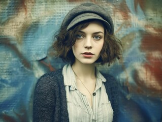 20s 30s 40s style portrait of a beautiful woman with era correct make up and accessories, generative ai