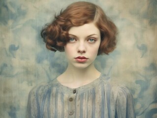 Fototapeta premium 20s 30s 40s European style portrait of a beautiful woman with era correct make up and accessories, generative ai 