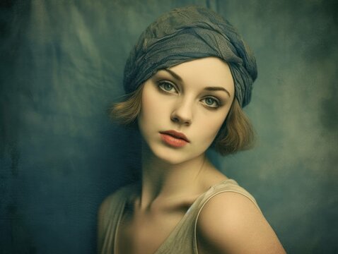 20s 30s 40s European style portrait of a beautiful woman with era correct make up and accessories, generative ai

