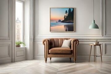 Naklejka na ściany i meble A beautiful canvas frame 3D mockup in modern living room, bed room, kitchen, bathroom interior, Created with AI