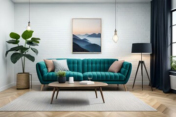 A beautiful canvas frame 3D mockup in modern living room, bed room, kitchen, bathroom interior, Created with AI