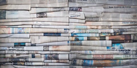 Pile of newspapers background. Generative AI image