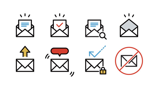 e-mail sending, opening, notifications various icon set