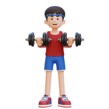 3D Sportsman Character Performing Drag Curls with Dumbbell