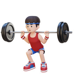 3D Sportsman Character Building Lower Body Strength with Barbell Squat Workout