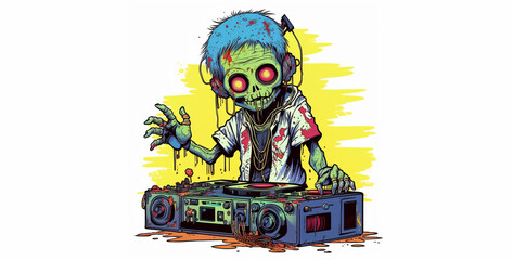 Obraz na płótnie Canvas Art t-shirt design cute zombie DJ painting wallpaper