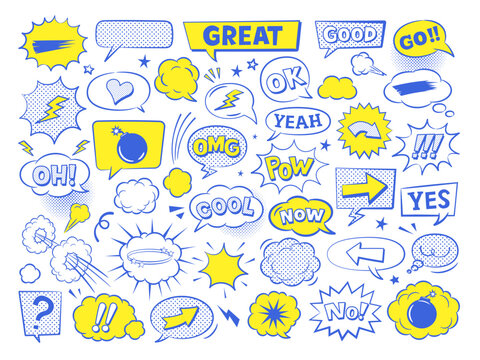 アメコミ風のフキダシとデザイン素材セット