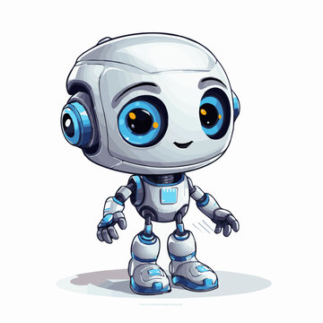robot ai assistant cinematic detailed vector cartoon white background 