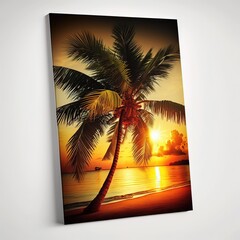 Sunset time on tropical beach and evening background. Generative ai.