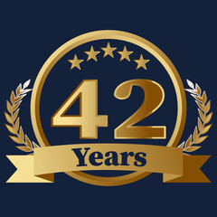 42 Years Anniversary on gold with stars and laurels