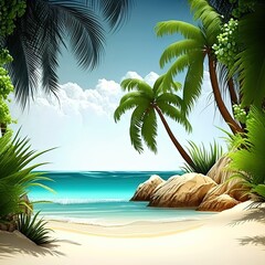 Tropical summer beach background. Generative ai.