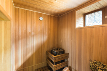steam room lined with wood