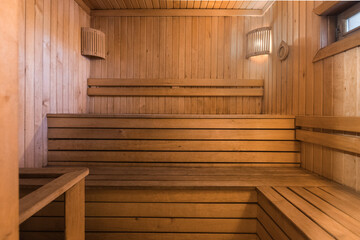 Fototapeta na wymiar steam room lined with wood