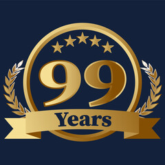 99 Years Anniversary on gold with stars and laurels