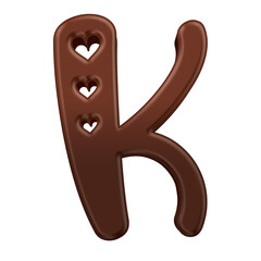 Chocolate candy alphabet letter K, isolated on transparent background, uppercase. This is a part of a set which also includes numbers, symbols, and shapes.