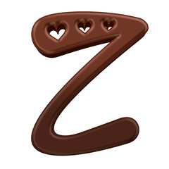 Chocolate candy alphabet letter z, isolated on transparent background, uppercase. This is a part of a set which also includes numbers, symbols, and shapes.