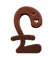 Chocolate candy pound sterling currency symbol isolated on transparent background. This is a part of a set which also includes letters, numbers, and shapes.