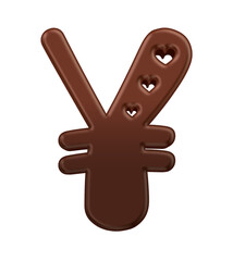 Chocolate candy yen currency symbol isolated on transparent background. This is a part of a set which also includes letters, numbers, and shapes.
