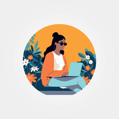 woman sitting with laptop on her lap