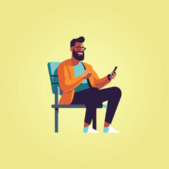 happy man sitting on cell phone
