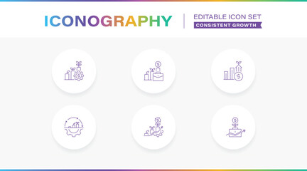 Set of Growth Icons, Consistent Growth, Business Icons, Continuous Improvement, 