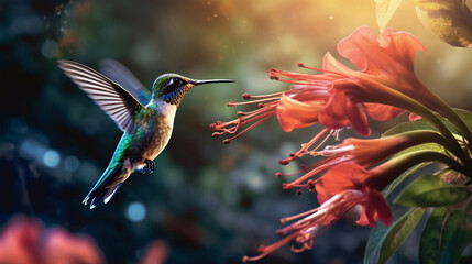 Fototapeta premium photo of a hummingbird in the forest, generative ai