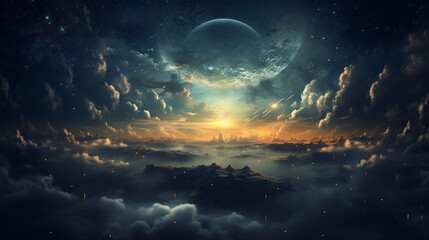 Obraz premium photo of an enchanted sky of a distant world, generative ai