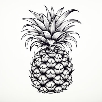 recommend clip art: black and white sketch illustration of a pineapple