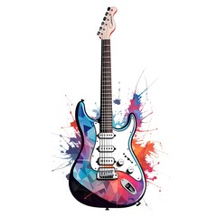 Electric guitar isolate and art design colorful white background