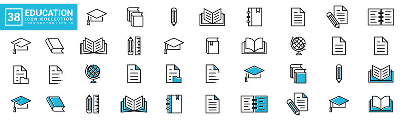 Collection of education icons, graduation, ranking, teaching, school equipment, editable and resizable EPS 10.