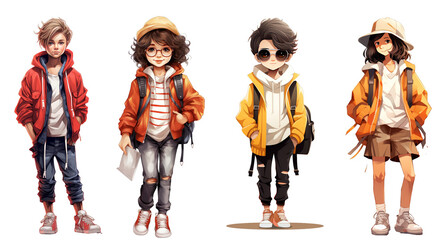 Fototapeta premium Fashion Children in transparent layer illustration