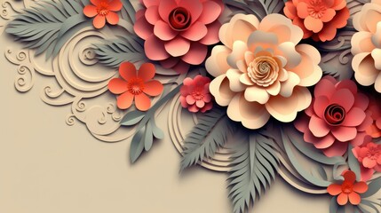 Floral 3d swirls blooming wallpaper