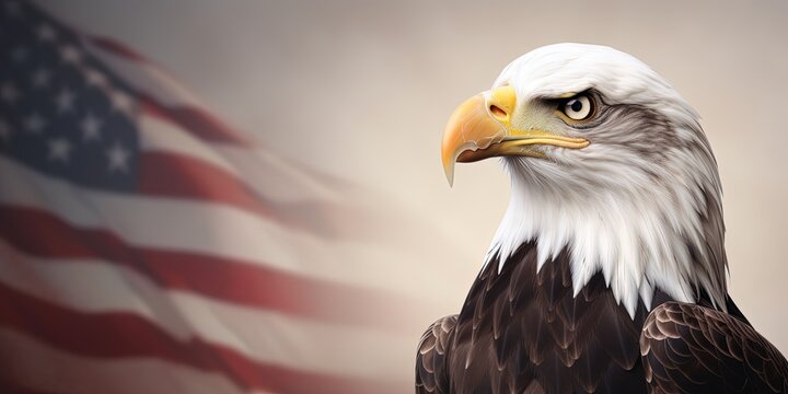 American eagle in USA flag background, ai generative