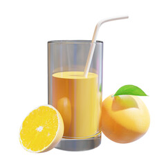 Obraz na płótnie Canvas glass of orange juice and orange